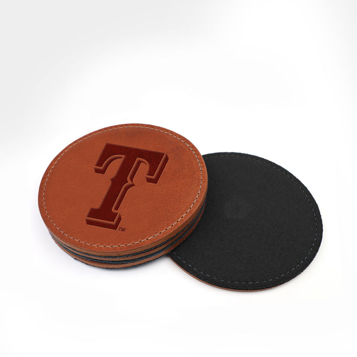 Texas Rangers Brown Leather and Black Wool Coasters