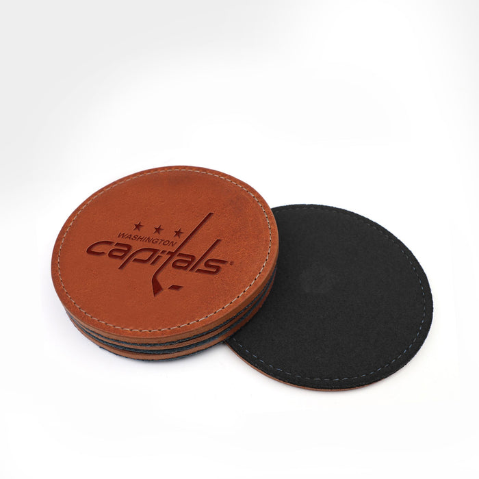 Washington Capitals Brown Leather and Black Wool Coasters