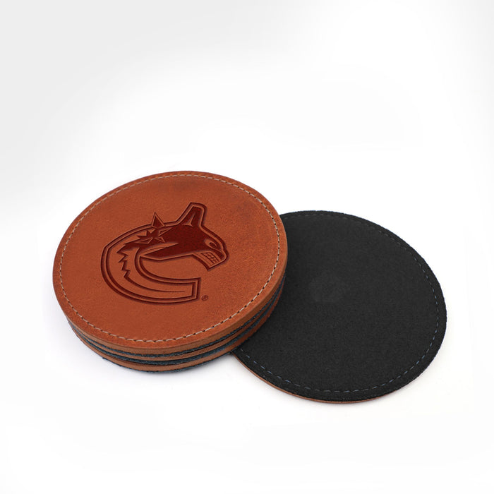 Vancouver Canucks Brown Leather and Black Wool Coasters