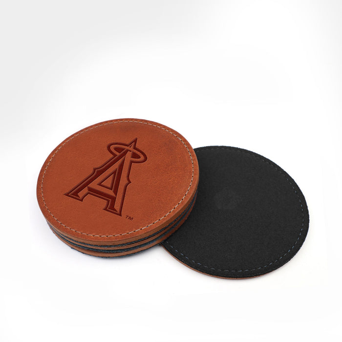 Los Angeles Angels Brown Leather and Black Wool Coasters