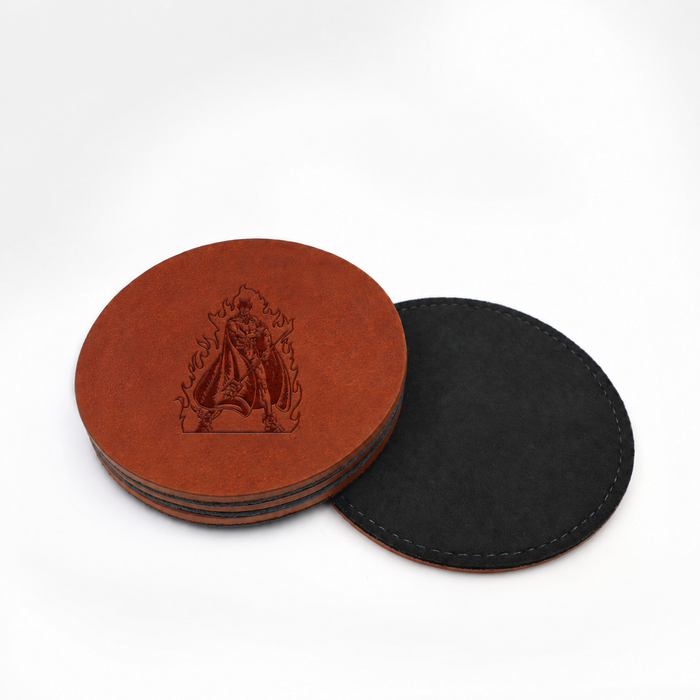 Duke Vintage Blue Devil Brown Leather and Black Wool Coasters