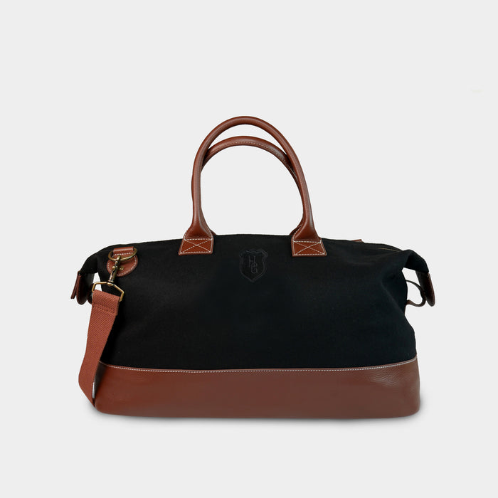 Heritage Gear Tonal HG Black Wool Brown Leather Duffle Bag