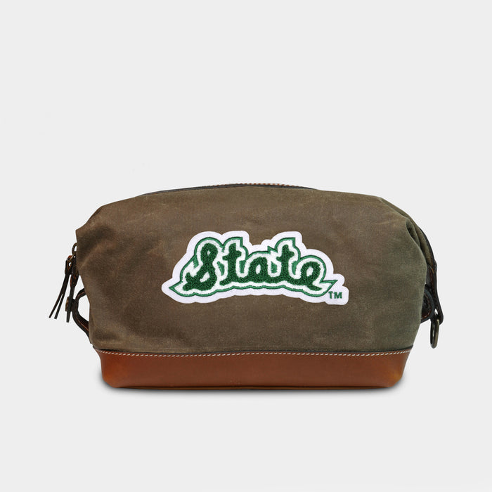 Michigan State Spartans Vintage Script Pro Waxed Canvas Dopp Kit