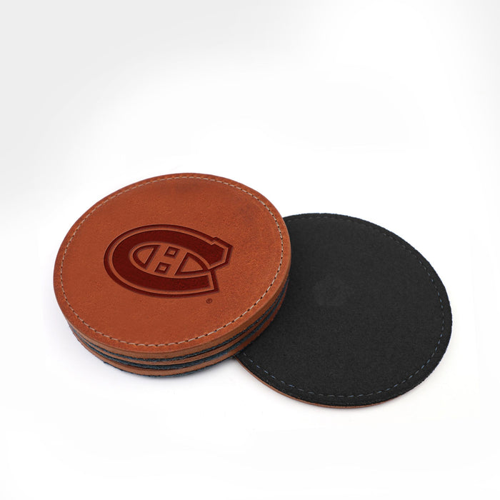 Montreal Canadiens Brown Leather and Black Wool Coasters