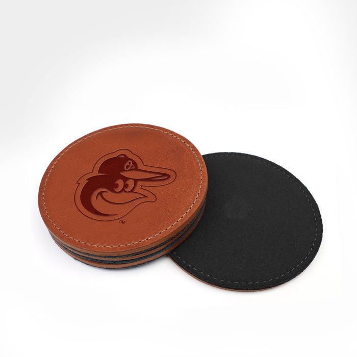 Baltimore Orioles Brown Leather and Black Wool Coasters