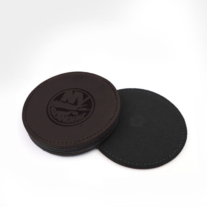 New York Islanders Black Leather and Black Wool Coasters