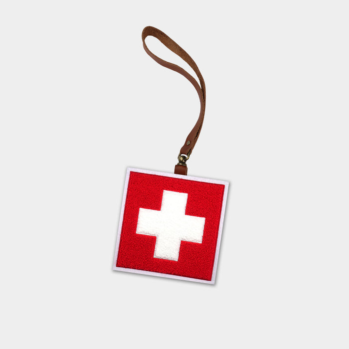Switzerland Flag Brown Leather Bag Charm