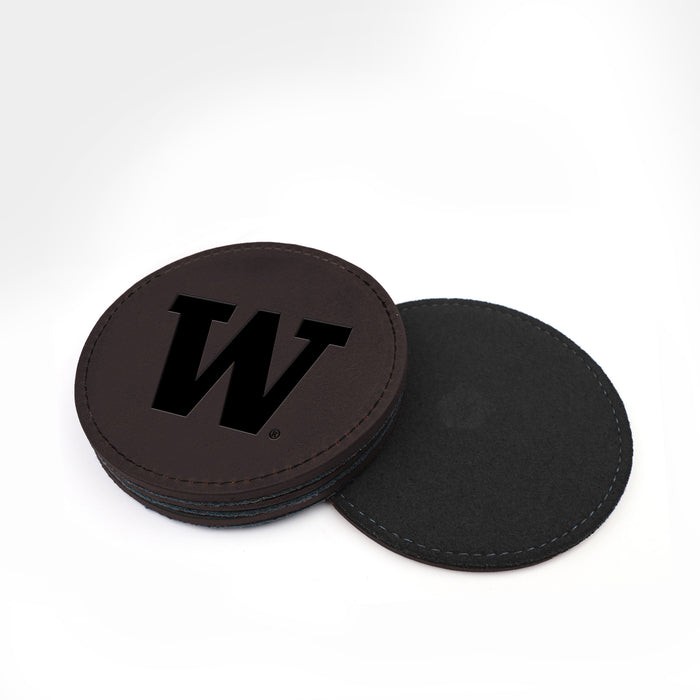 Washington Huskies "W" Black Leather and Black Wool Coasters