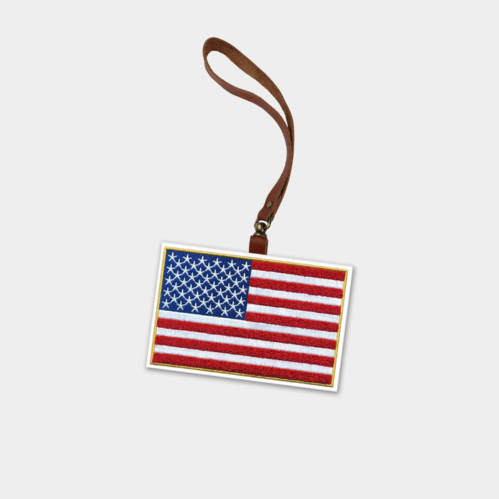 USA American Flag Brown Leather Bag Charm