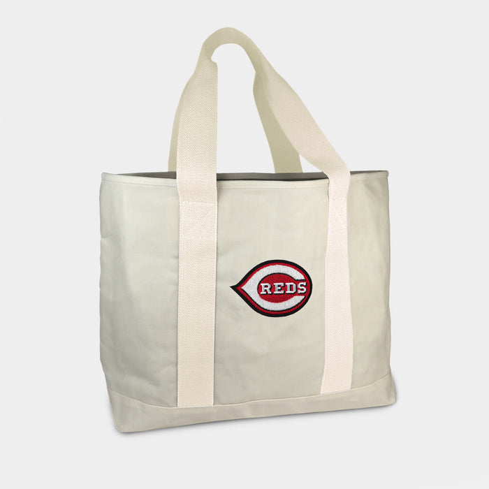 Cincinnati Reds Cream Canvas Boat Tote