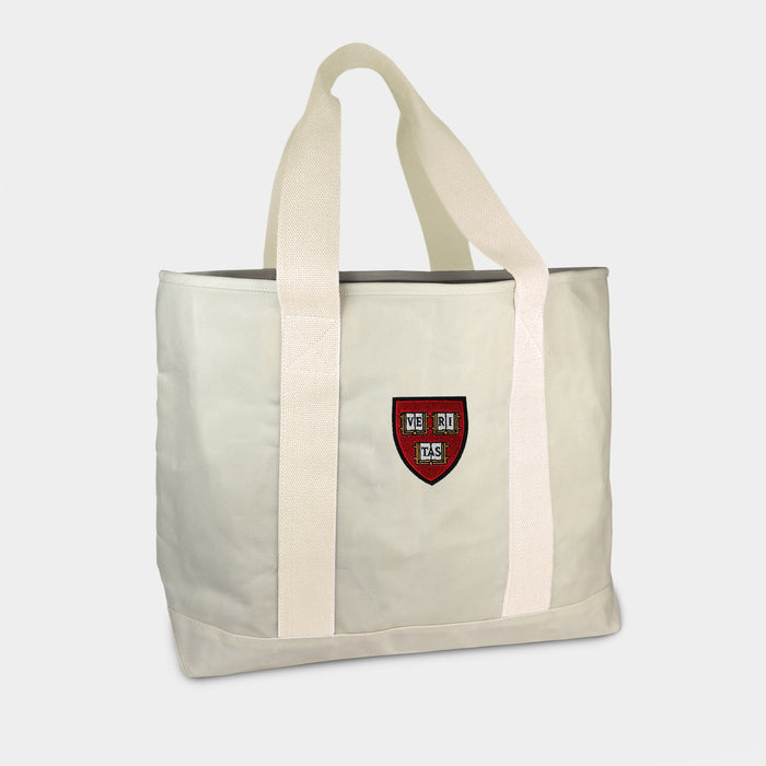 Harvard Crimson "Veritas Shield" Cream Canvas Boat Tote
