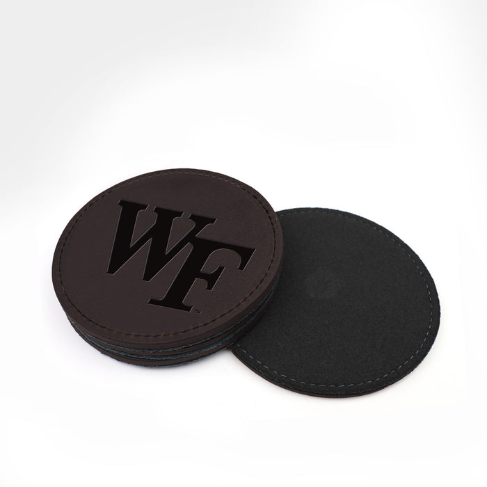 Wake Forest Demon Deacons Black Leather and Black Wool Coasters