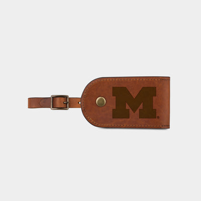 Michigan Wolverines "M" Leather Luggage Tag