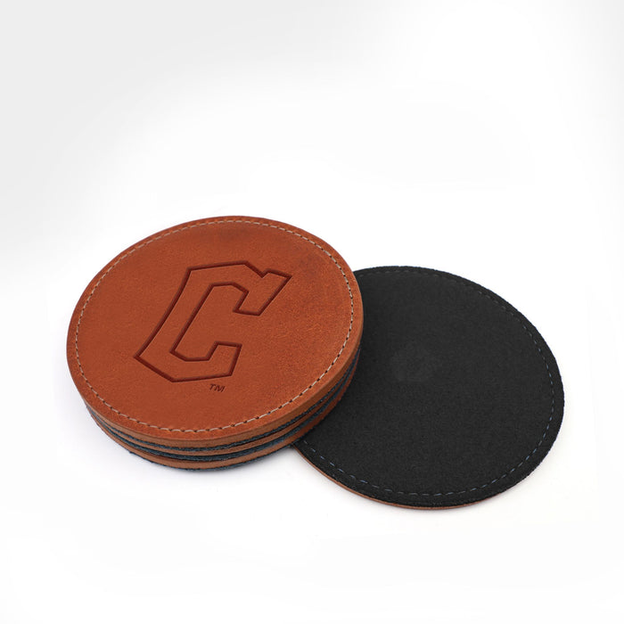 Cleveland Guardians Brown Leather and Black Wool Coasters
