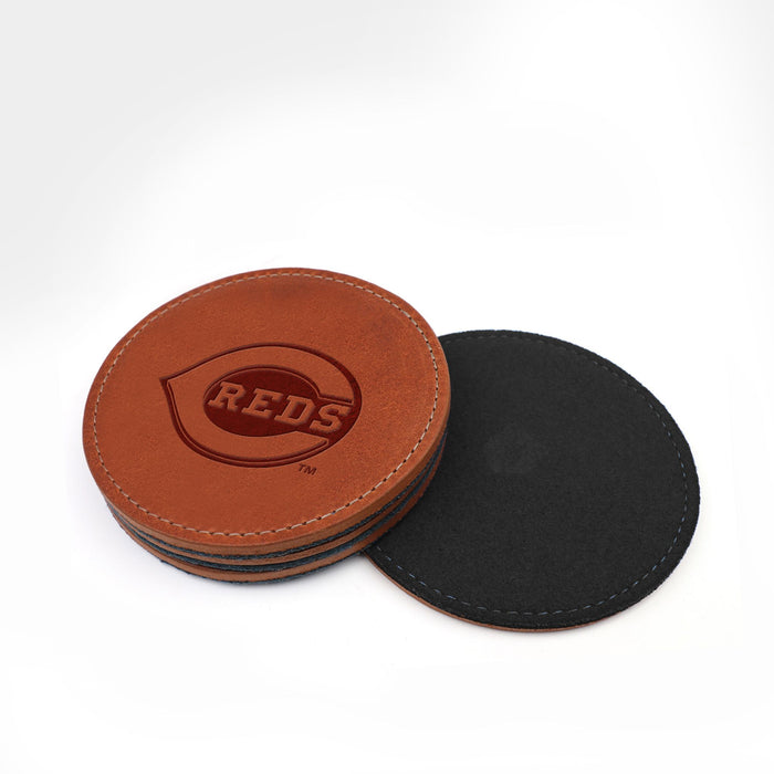 Cincinnati Reds Brown Leather and Black Wool Coasters