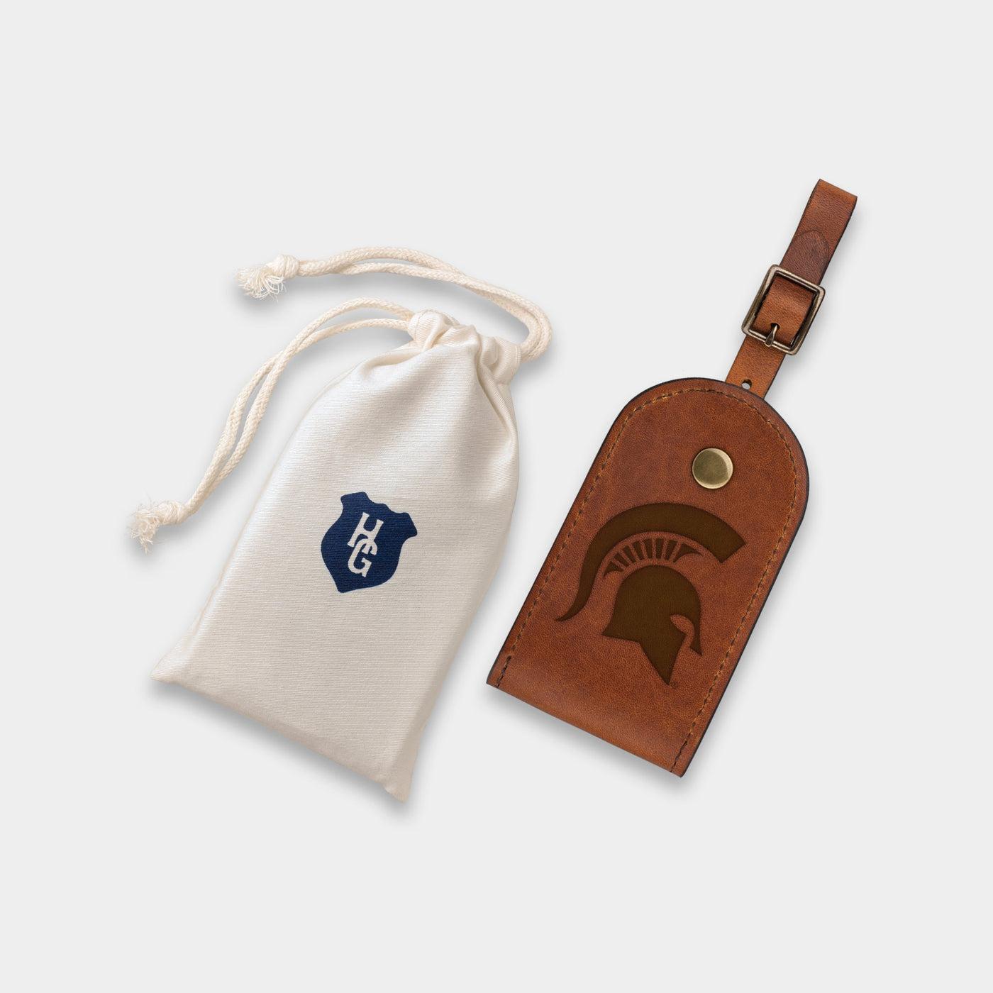 Michigan State “Spartan” Leather Luggage Tag | Heritage Gear